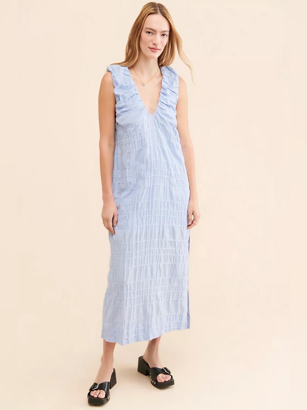 ▪️Free People Agatha Midi Dress in Brunnara Blue XS